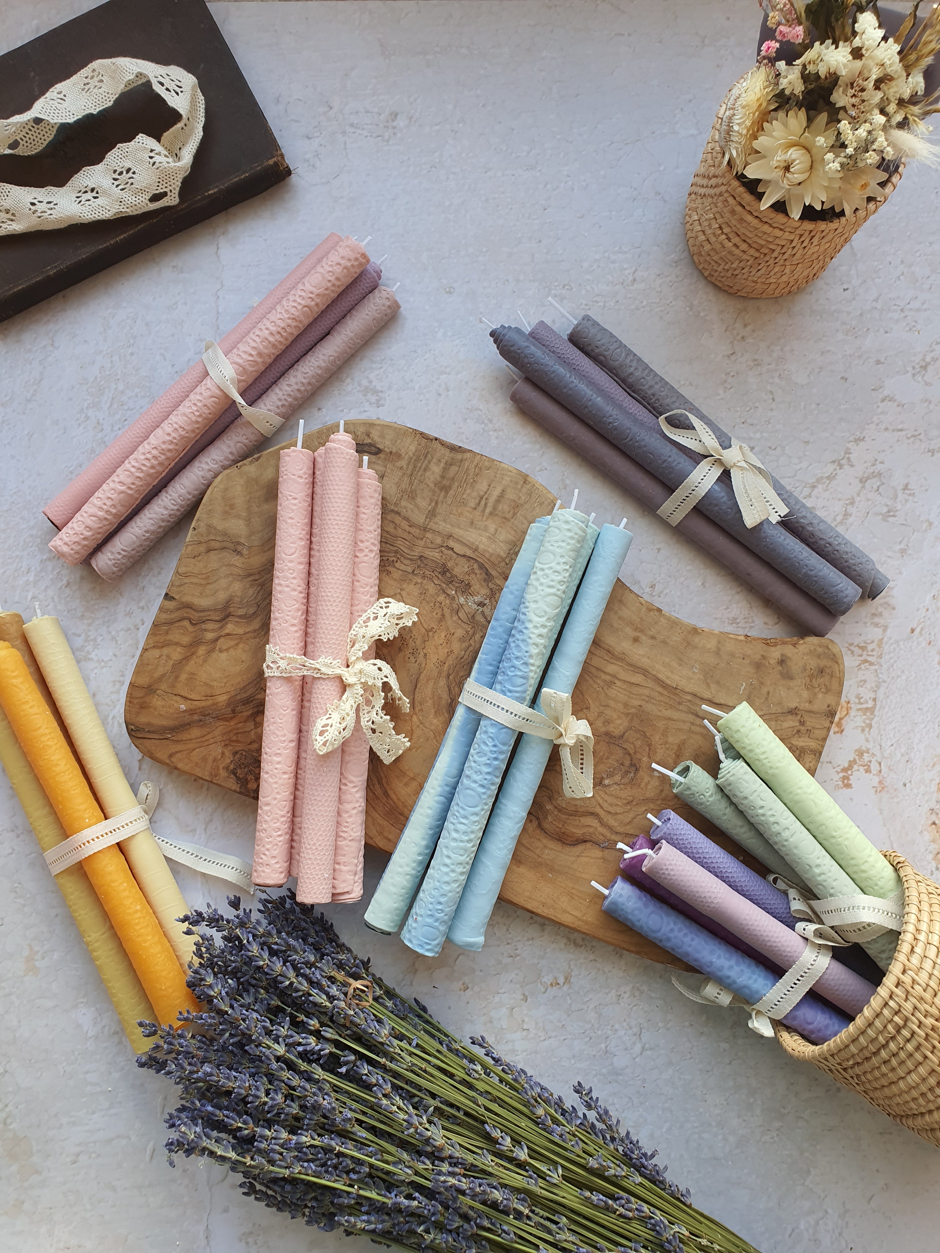 pure beeswax Candles Set of 4 Pastel Colours